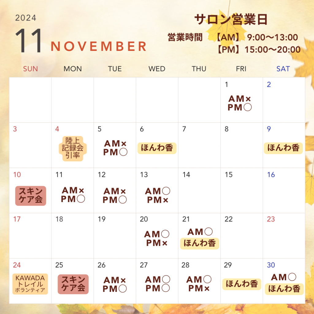 11月のサロン営業日画像